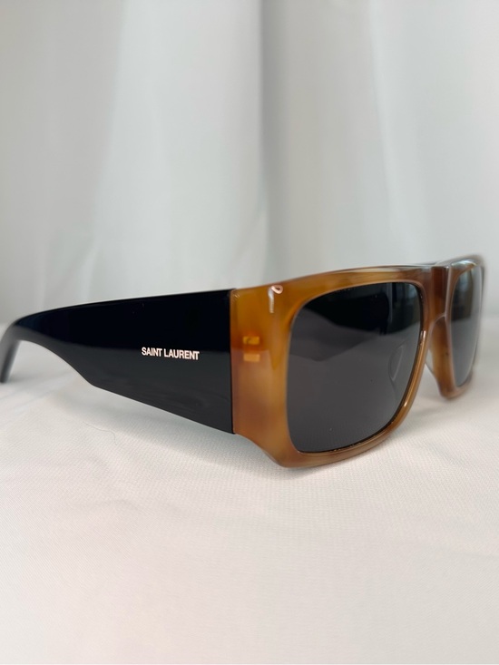 Saint Laurent Chunky Square Sunglasses - Tortoiseshell Front & Black Temples main image 4